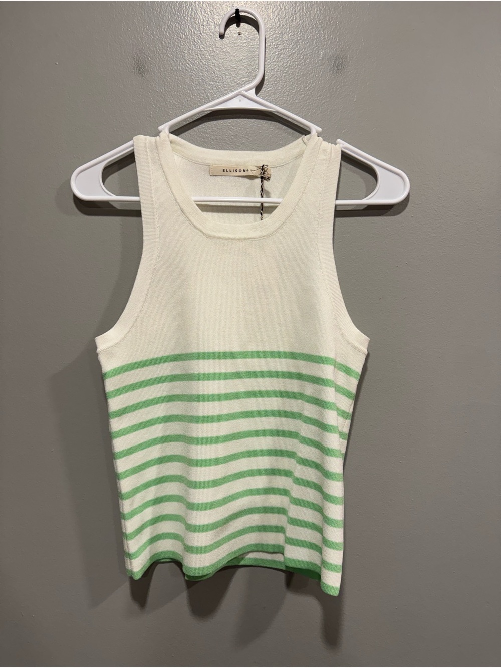 NWT Ellison Cream & Light Green Striped Knit Tank size Large